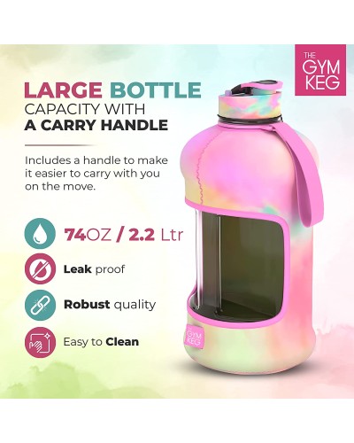 Gymnastik flasche, 2 L, mit Etui und Flaschengriff, wiederverwendbar, umweltfreundlich, BPA-frei, Love Tie Dye