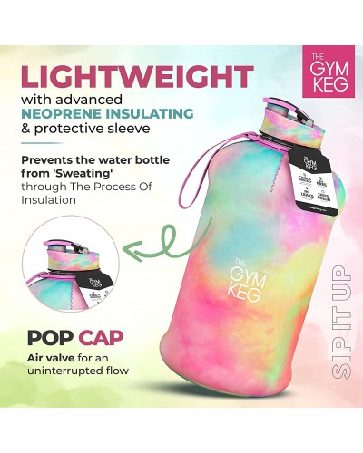 Gymnastik flasche, 2 L, mit Etui und Flaschengriff, wiederverwendbar, umweltfreundlich, BPA-frei, Love Tie Dye