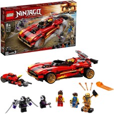 LEGO NINJAGO Ninja X-1 Super-Rennwagen, Spielzeugauto und Ninja-Motorrad mit goldener Cole-Figur, 71737