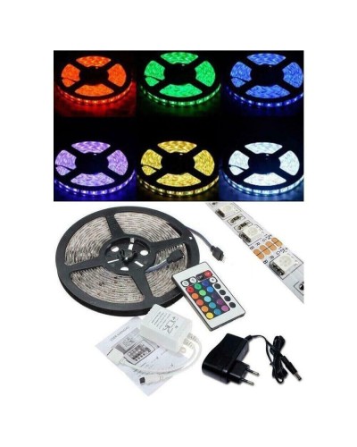 LED Streifen, SMD 5050, RGB, IP65, 150 LED, Multi-Color, 5 Meter Spule, mit Netzteil und Fernbedienung