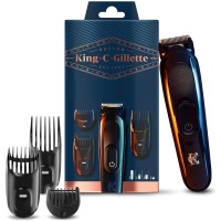 King C Gillette, Tondeuse à barbe pour hommes, 1 tête, 3 peignes, 1 brosse, 1 chargeur, rasoir électrique, Professionnel