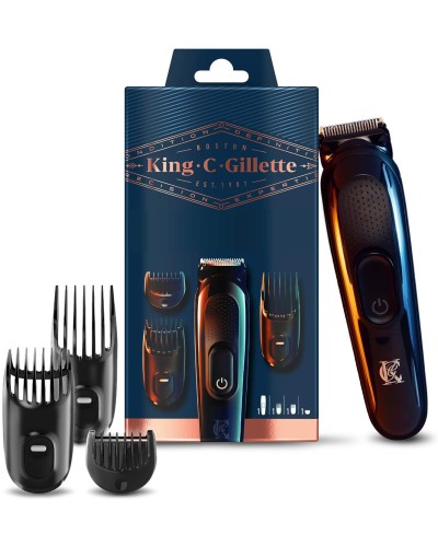 King C Gillette, Regolabarba uomo, 1 testina, 3 pettini regolatori, 1 spazzolina, 1 caricatore, rasoio barba elettrico, Professionale