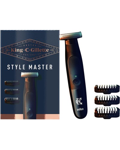 King Gillette Styler Master, Regolabarba uomo senza fili, per regolare, rifinire e radere la barba, con lama 4D e 3 pettini da 1, 3, 5 mm
