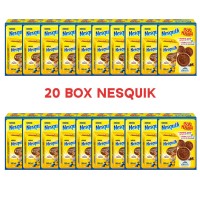 Nesquik Snackbox, Pronto da Bere, Milchgetränk mit fettarmem Kakao, 3 fettarme Galbusera Shortbread, 207g pro Packung, Packung 20 Snack-Boxen