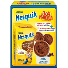 Nesquik Snackbox, Pronto da Bere, Milchgetränk mit fettarmem Kakao, 3 fettarme Galbusera Shortbread, 207g pro Packung
