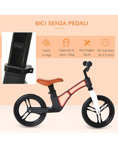 Bicyclette sans pédales pour enfants de 2 à 5 ans avec siège et guidon réglable en hauteur, couleur noire