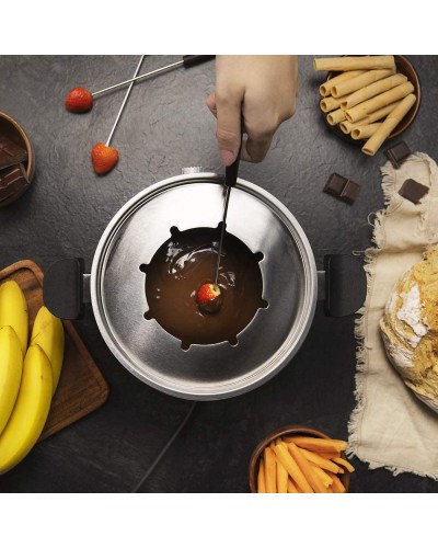 Service à fondue électrique en acier inoxydable, 1000 W, 8 fourchettes, parfait pour le fromage, le chocolat et l'huile, Cecotec