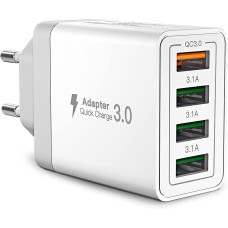 Ladegerät USB mit 4 Anschlüssen, Quick Charge, Quick Charger 3.0 33W 6A, universal, weiß