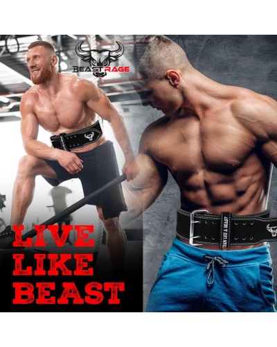 Gewichthebergürtel: für Männer und Frauen, professionell aus Leder, ideal für Gewichtheben, Bodybuilding, Crossfit, Powerlifting und Kniebeugen BEAST RAGE image
