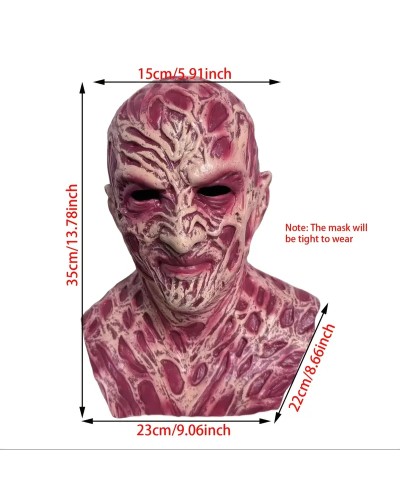 Freddy Krueger Rote Full-Face Horror Maske mit Narben & Tattoos