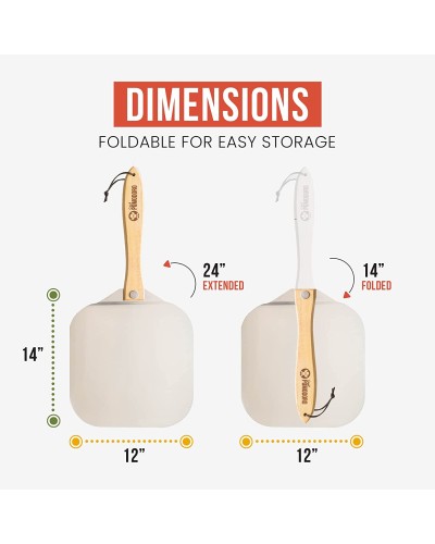 Aluminium Pizzaschaufel, Aluminium, mit klappbarem Holzgriff, leicht zu verstauen, langlebig Aluminium Pizzaschaufel, Aluminium, mit klappbarem Holzgriff, leicht zu verstauen, langlebig