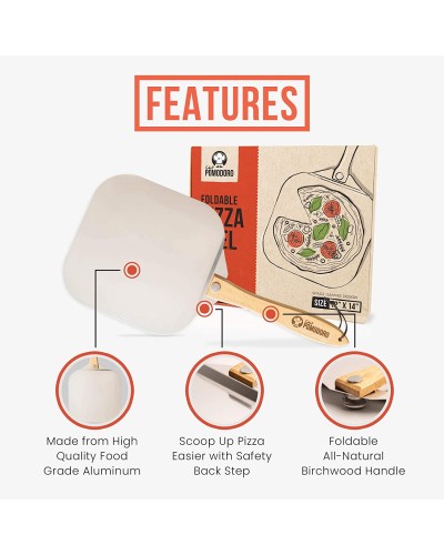 Aluminium Pizzaschaufel, Aluminium, mit klappbarem Holzgriff, leicht zu verstauen, langlebig Aluminium Pizzaschaufel, Aluminium, mit klappbarem Holzgriff, leicht zu verstauen, langlebig