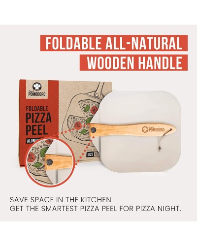 Aluminium Pizzaschaufel, Aluminium, mit klappbarem Holzgriff, leicht zu verstauen, langlebig Aluminium Pizzaschaufel, Aluminium, mit klappbarem Holzgriff, leicht zu verstauen, langlebig