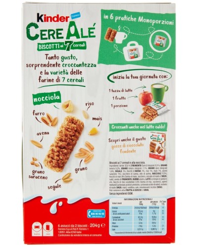 Kinder Cereale' Kekse, Haselnuss, 7 Getreidemehl mit Ballaststoffquelle, 6 Einzelportionen Kinder Cereale' Kekse, Haselnuss, 7 Getreidemehl mit Ballaststoffquelle, 6 Einzelportionen