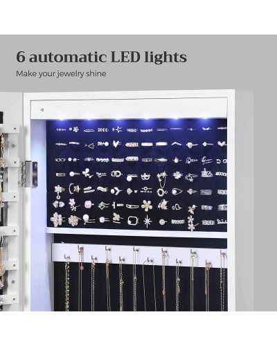 Kleiderschrank, Schmuckrank, Spiegelschrank, Modeschmuck, zum Aufhängen, mit Spiegel, Wandbefestigung 119 x 35 x 9 cm, mit LED-Leuchten