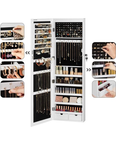 Kleiderschrank, Schmuckrank, Spiegelschrank, Modeschmuck, zum Aufhängen, mit Spiegel, Wandbefestigung 119 x 35 x 9 cm, mit LED-Leuchten