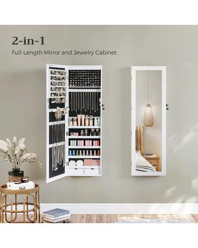 Kleiderschrank, Schmuckrank, Spiegelschrank, Modeschmuck, zum Aufhängen, mit Spiegel, Wandbefestigung 119 x 35 x 9 cm, mit LED-Leuchten