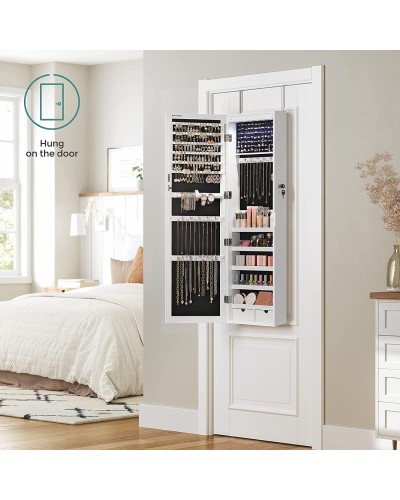 Kleiderschrank, Schmuckrank, Spiegelschrank, Modeschmuck, zum Aufhängen, mit Spiegel, Wandbefestigung 119 x 35 x 9 cm, mit LED-Leuchten