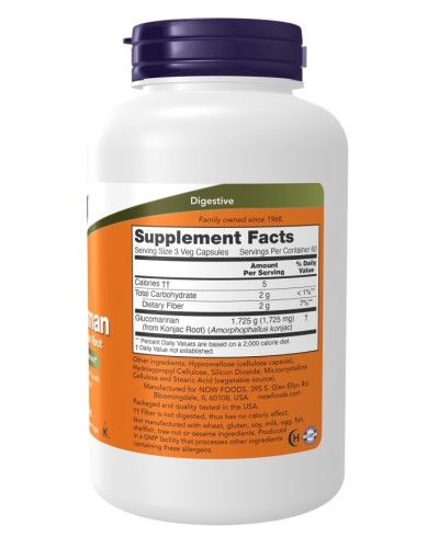 NOW Foods Glucomannan 575 mg 180 vegane Kapseln Flasche
