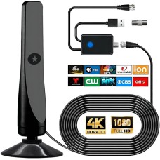 Digitale TV Antenne, leistungsstarke interne HDTV Antenne mit Verstärker, 360°-Empfang von 50 Meilen TV-Antenne, unterstützt 4K 1080P, DVB-T2 VHF UHF TV, 5M Koaxialkabel
