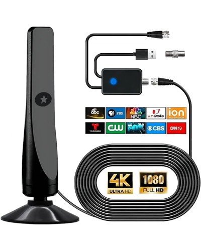 Digitale TV Antenne, leistungsstarke interne HDTV Antenne mit Verstärker, 360°-Empfang von 50 Meilen TV-Antenne, unterstützt 4K 1080P, DVB-T2 VHF UHF TV, 5M Koaxialkabel image
