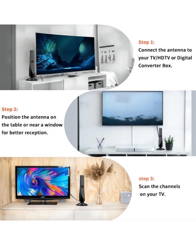 Digitale TV Antenne, leistungsstarke interne HDTV Antenne mit Verstärker, 360°-Empfang von 50 Meilen TV-Antenne, unterstützt 4K 1080P, DVB-T2 VHF UHF TV, 5M Koaxialkabel image
