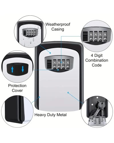 Sicherer Schlüsselkasten, Metall-Außenkasten, mit Code-Kombination, ideal für Schlüsselaufbewahrung, Metall-Material