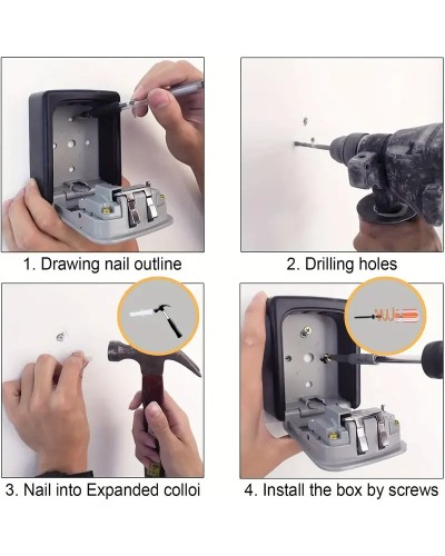 Sicherer Schlüsselkasten, Metall-Außenkasten, mit Code-Kombination, ideal für Schlüsselaufbewahrung, Metall-Material