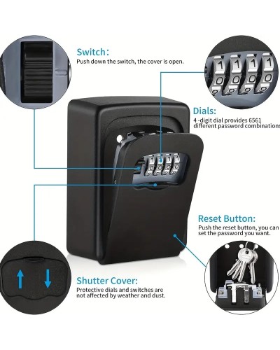 Sicherer Schlüsselkasten, Metall-Außenkasten, mit Code-Kombination, ideal für Schlüsselaufbewahrung, Metall-Material