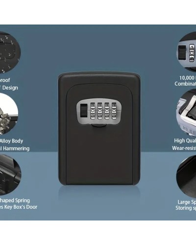 Sicherer Schlüsselkasten, Metall-Außenkasten, mit Code-Kombination, ideal für Schlüsselaufbewahrung, Metall-Material