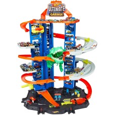 Ultimativer Garagenangriff des T-Rex-Roboters, inklusive 2 Autos, Hot Wheels