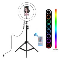 Bague LED pour selfies, 26 cm, lumière réglable et couleurs, trépieds, avec télécommande