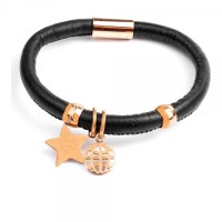 Bracelet femme, Folli Follie, couleur Noir, 12 cm, matériau en cuir