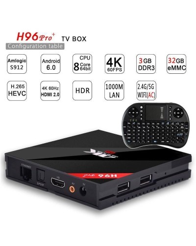 H96 PRO PLUS 32 GB + 6.0 Octa Core Android S912 Amlogic Player TV Set-top  Box IPTV