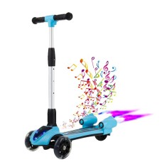 Trottinette 3 roues Scooter pour enfants de 3 à 14 ans avec musique et lumières à vapeur, couleur bleue