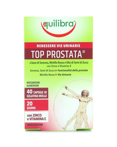 Top Prostata ist ein Nahrungsergänzungsmittel aus Zink und Vitamin E, 40 Kapseln, glutenfrei, Equilibra